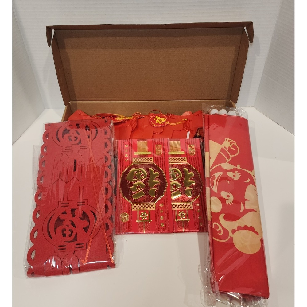 Chinese New Year Decoration Kit Red Envelopes Banners Hanging Decor Set